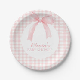 Rosa Bogen und Gingham-Babydusche Pappteller