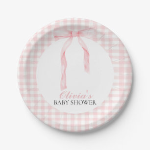 Rosa Bogen und Gingham-Babydusche Pappteller