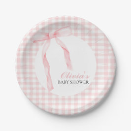 Rosa Bogen und Gingham-Babydusche Pappteller