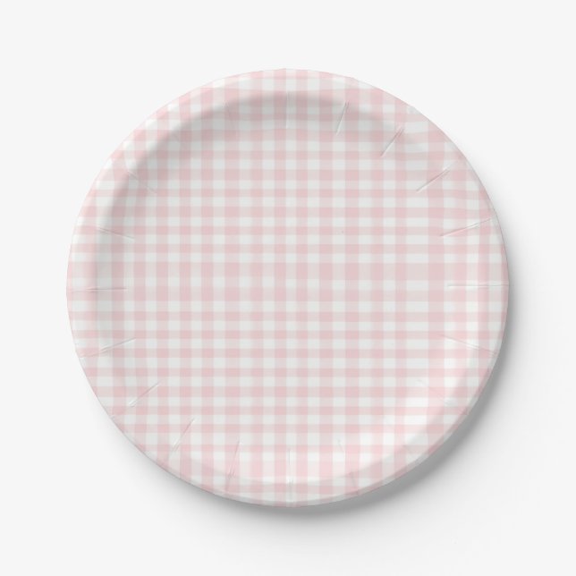 Rosa Bogen und Gingham-Babydusche Pappteller (Vorderseite)