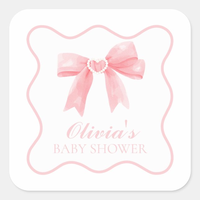 Rosa Bogen und Gingham-Babydusche Quadratischer Aufkleber (Vorderseite)