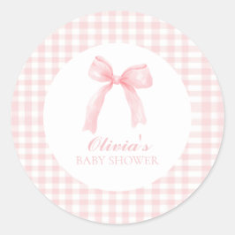 Rosa Bogen und Gingham-Babydusche Runder Aufkleber
