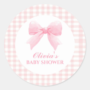 Rosa Bogen und Gingham-Babydusche Runder Aufkleber