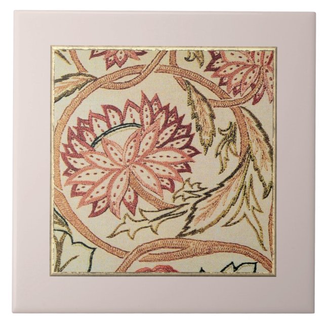 Rosa Bohemische Blume Keramik Tile Fliese (Vorderseite)