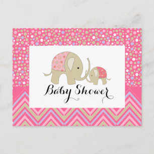 Rosa Bohemischer Elefant u. Zickzack Baby-Dusche Einladungspostkarte