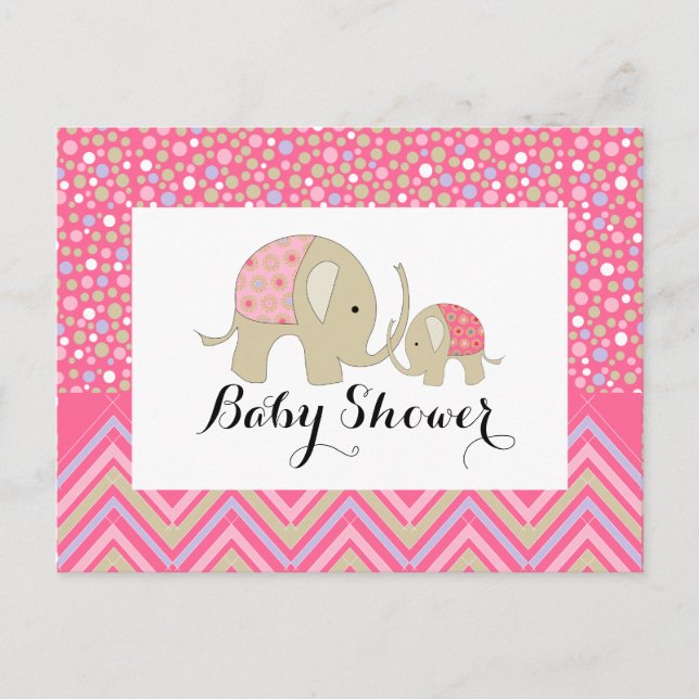 Rosa Bohemischer Elefant und Zickzack Babydusche Einladungspostkarte (Vorderseite)