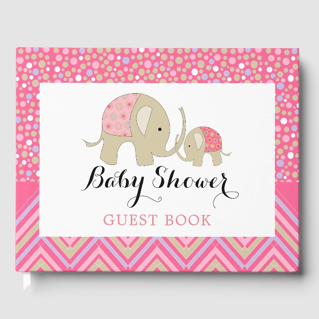 Rosa Bohemischer Elefant und Zickzack Babydusche Gästebuch (Vorderseite)