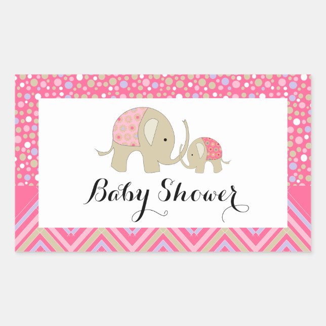 Rosa Bohemischer Elefant und Zickzack Babydusche Rechteckiger Aufkleber (Vorderseite)