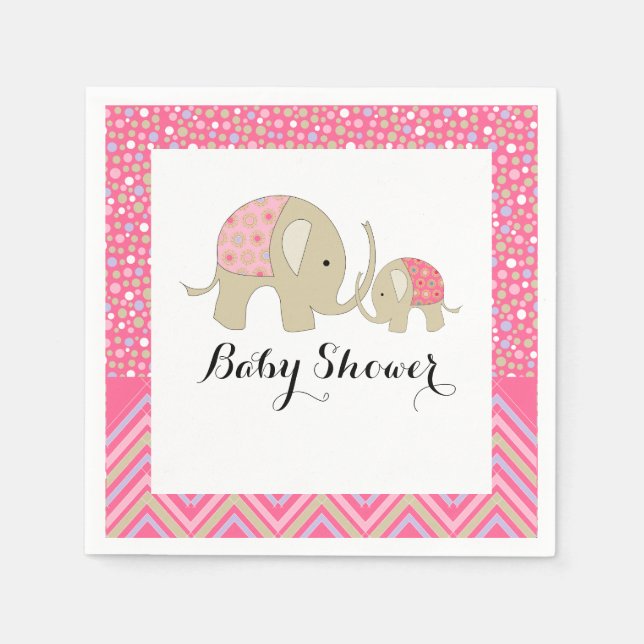 Rosa Bohemischer Elefant und Zickzack Babydusche Serviette (Vorderseite)