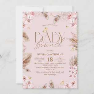 Rosa Boho-Babyparty Mädchen Baby Brunch Einladung