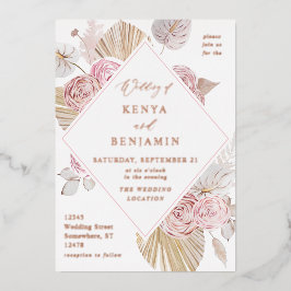 Rosa Boho Blues Hochzeitspazierweg Folieneinladung
