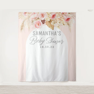 rosa Boho Blumen Pampas Baby Mädchen Shower Hinter Wandteppich