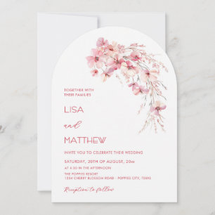 Rosa Boho Blumen Weiße Casual-Hochzeit Einladung