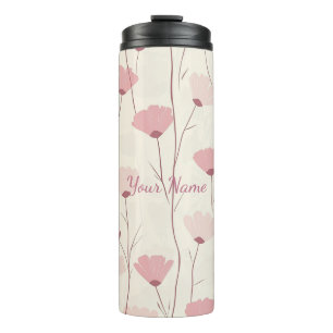 Rosa Boho Blumenmuster personalisiert Thermosbecher