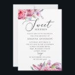 Rosa boho blumensüß 16. Garten 16. Geburtstag Einladung<br><div class="desc">Watercolor rosa Blumenfedern Sweet 16 Geburtstagseinladung mit elegantem Drehbuch. Geeignet für boho botanischen Garten Party Thema.</div>