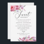 Rosa boho blumensüß 16. Garten 16. Geburtstag Einladung<br><div class="desc">Watercolor rosa Blumenfedern Sweet 16 Geburtstagseinladung mit elegantem Drehbuch. Geeignet für boho botanischen Garten Party Thema.</div>