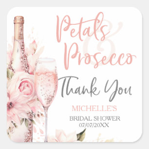 Rosa Boho Blüten Prosecco Floral Danke Quadratischer Aufkleber