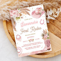 Rosa Boho Erste Rodeo Einladung zum 1. Geburtstag