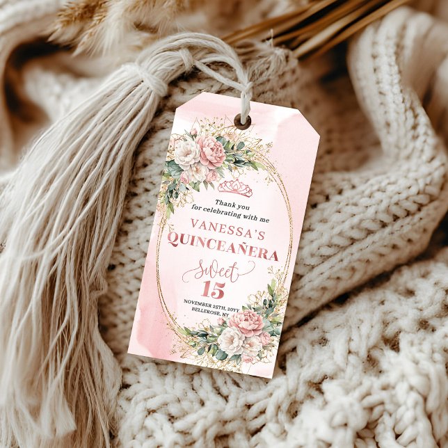 Rosa Boho Grün Sweet 15 Geschenkanhänger (Blush Pink Boho Greenery Sweet 15 Gift Tag)