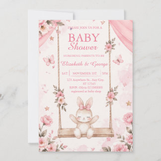 Rosa Boho-Häschen-Baby-Einladung Mädchen Einladung
