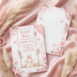 Rosa Boho-Häschen-Baby-Einladung Mädchen Einladung