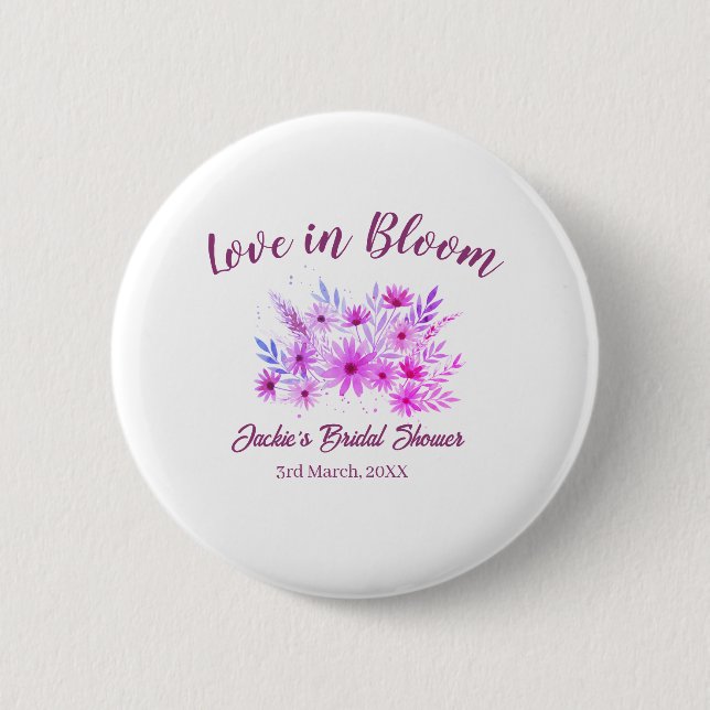 rosa boho Liebe in Blüte Brautparty Name Retro Button (Vorderseite)
