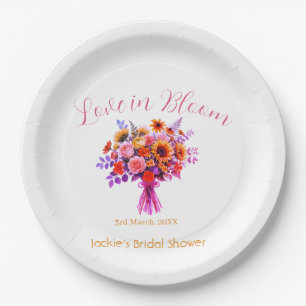 rosa boho Liebe in Blüten Brautparty-Name Retro Pappteller