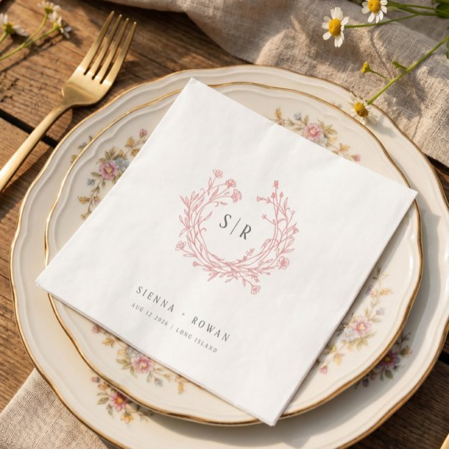 Rosa Boho-Ornament-Monogramm-Hochzeit Serviette (Von Creator hochgeladen)