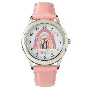 Rosa Boho Regenbogen mit Personalisiertem Namen Armbanduhr