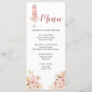 Rosa Boho Rose Soiree Brautparty Menü Menükarte