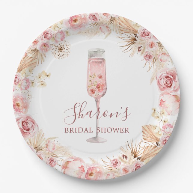 Rosa Boho Rose Soiree Brautparty Papierplatte Pappteller (Vorderseite)