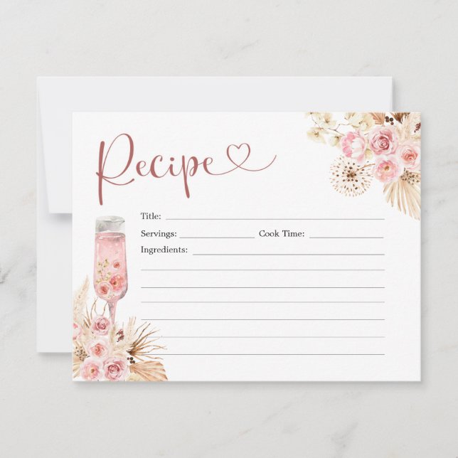 Rosa Boho Rose Soiree Brautparty Rezept Einladung (Vorderseite)