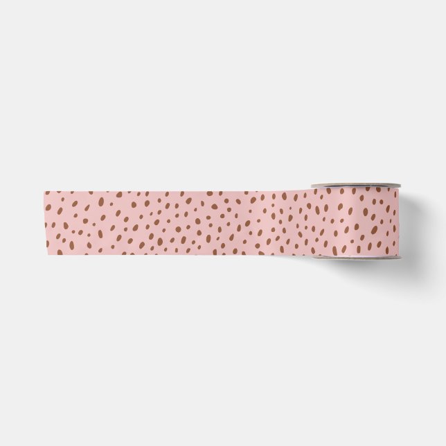 Rosa & Boho Terracotta Brown Dots Babydusche Satinband (Vorderseite)