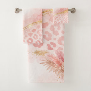 Rosa Boho Tierdruck, Gold Achat Gold Kunst Badhandtuch Set