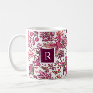 Rosa Boho Vintage Blumenmonogramm Kaffeetasse