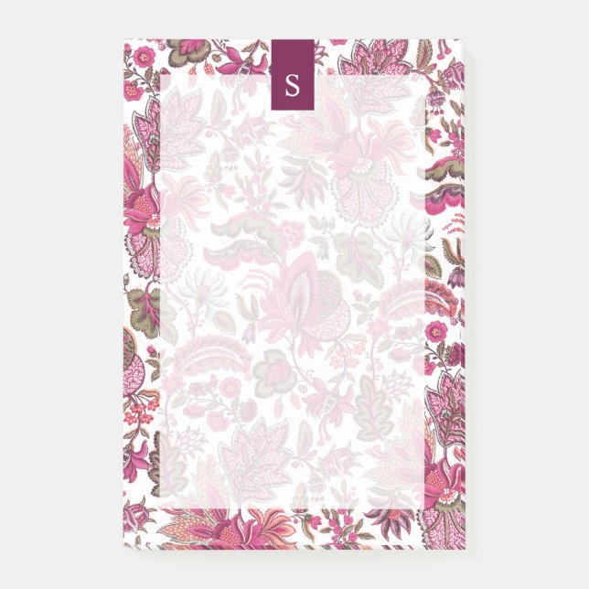 Rosa Boho Vintage Blumenmonogramm Post-it Klebezettel (Vorderseite)