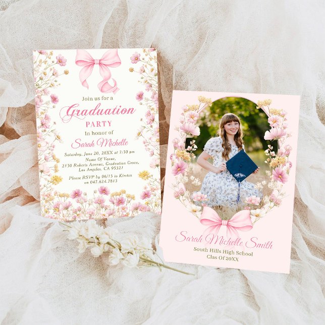 Rosa Boho Wildblumen Abschlussfeier Einladung (Von Creator hochgeladen)