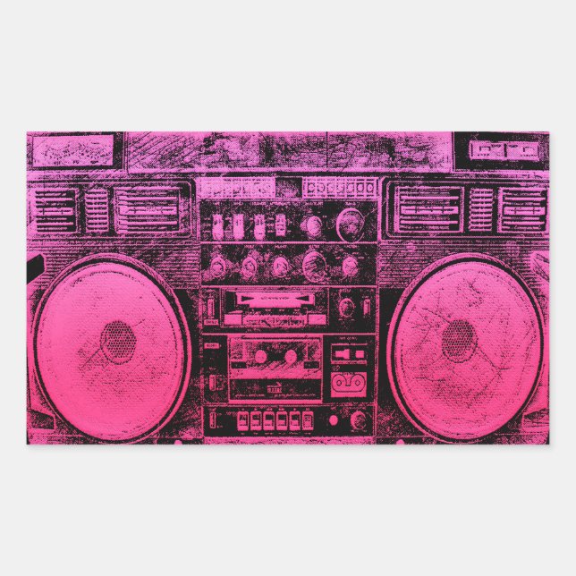 rosa boombox rechteckiger aufkleber (Vorderseite)