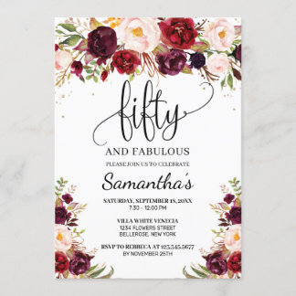 Rosa Bordeaux-Marsala-Blüte 50. Geburtstag Einladung