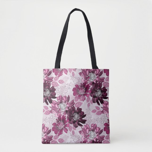 Rosa, bordeauxfarbene Blume auf staubigen rosa Tasche (Vorderseite)