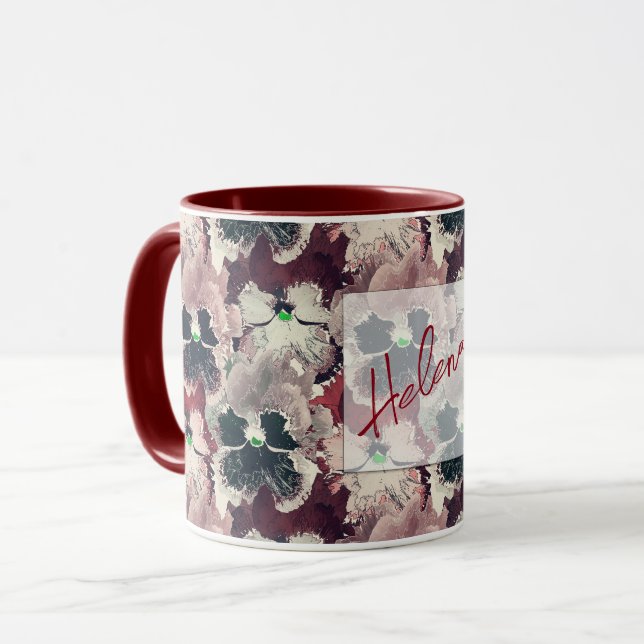 Rosa, bordeauxfarbene Blume Tasse (Vorderseite Links)