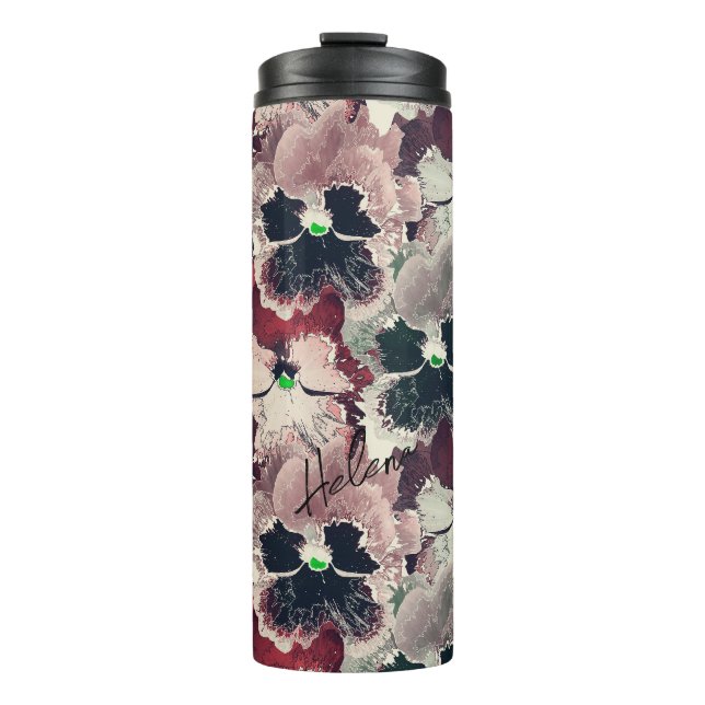 Rosa, bordeauxfarbene Blume Thermaltumbler Thermosbecher (Vorderseite)