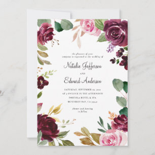 Rosa, bordeauxrot, grün und Feigenblütenhochzeit