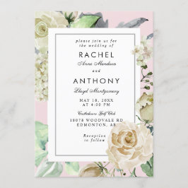 Rosa Border Romantic Rose Bouquet Wedding Einladung