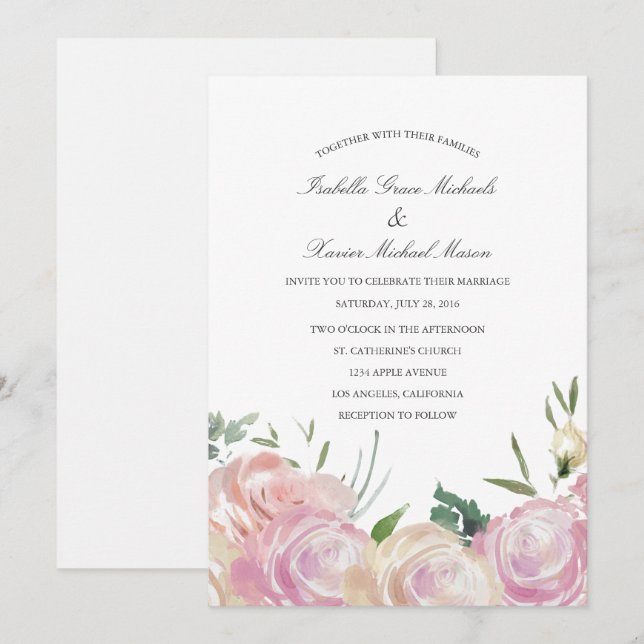 Rosa Botanisch| Einladung zur Hochzeit (Vorne/Hinten)