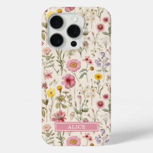 Rosa botanische Aquarell-Blumenname Case-Mate iPhone Hülle