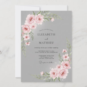 Rosa Botanische Aquarell-Hochzeit Einladung