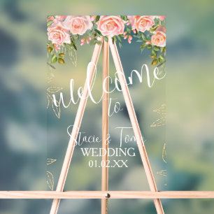 Rosa botanische Blumen Goldene Hochzeit Acrylschild