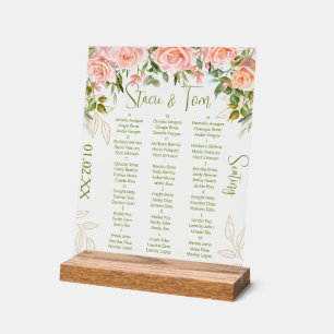 Rosa botanische Blumen Goldene Hochzeitsbestuhlung Acrylschild
