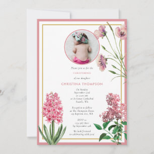 Rosa Botanische Goldtaufe Christening Girl Foto Einladung